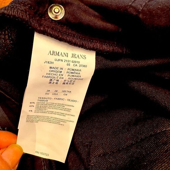 ARMANI JEANS J18 slim fit high waist lightweight jeans size 28 & 29 black color - Picture 8 of 10